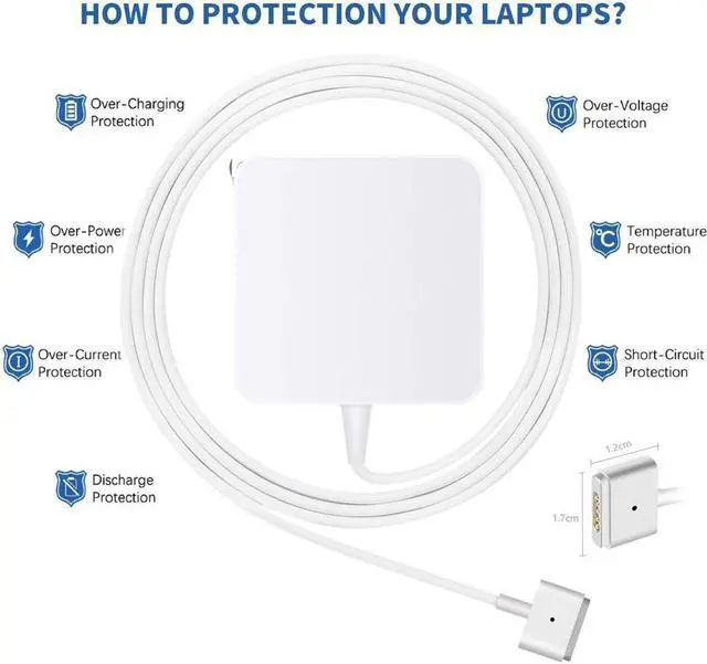 Alt view image 4 of 7 - Macbook Air Charger 45W MagSafe 2 Power Adapter Magnetic T-Tip AC Charger for Macbook Air 11 Inch and Macbook 13-inch