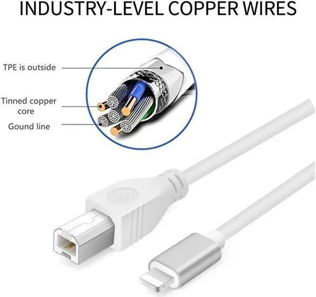 Alt view image 4 of 7 - 3.3FT Lightning to USB 2.0 Cable Adapter Lightning to Type B Cord Lightning to Midi Cable for iPhone iPad iPod to Midi Controller Midi Keyboard Recording Audio Interface USB Microphone