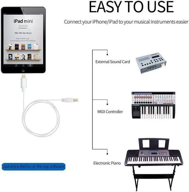 Alt view image 3 of 7 - 3.3FT Lightning to USB 2.0 Cable Adapter Lightning to Type B Cord Lightning to Midi Cable for iPhone iPad iPod to Midi Controller Midi Keyboard Recording Audio Interface USB Microphone