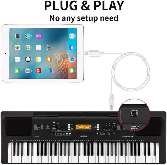 Alt view image 6 of 7 - 3.3FT Lightning to USB 2.0 Cable Adapter Lightning to Type B Cord Lightning to Midi Cable for iPhone iPad iPod to Midi Controller Midi Keyboard Recording Audio Interface USB Microphone