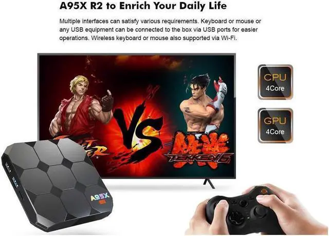 Alt view image 5 of 7 - Android TV Box 7.1.2, Smart A95 R2 2GB Ram 16GB with Amlogic S905w Quad Core 2.4G Wifi 4K HD Support, IR Remote
