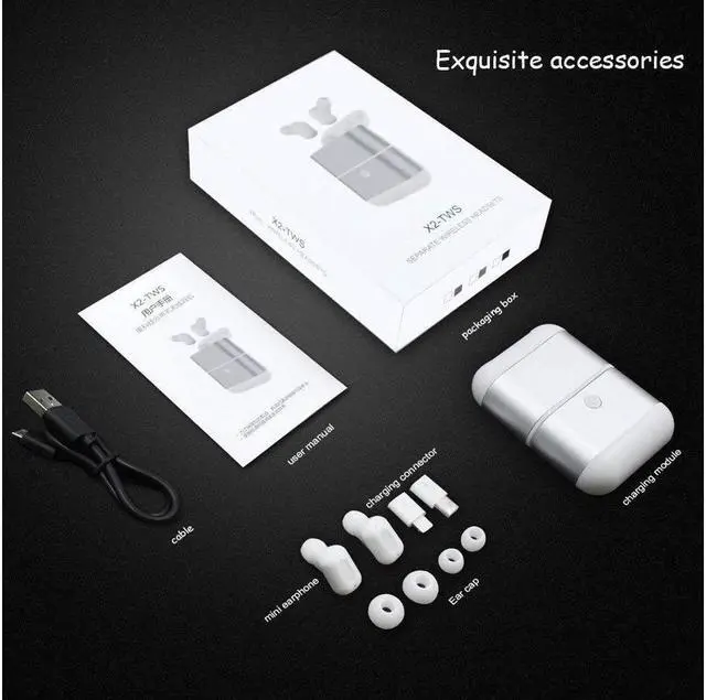 Alt view image 7 of 7 - New Exclusive X2-TWS Binaural Detachable Wireless Earphones Mini In-Ear V4.2 Bluetooth Earbuds Sports Waterproof Headphones for iPhone Android Phones with Large Battery Charging Box Power Bank