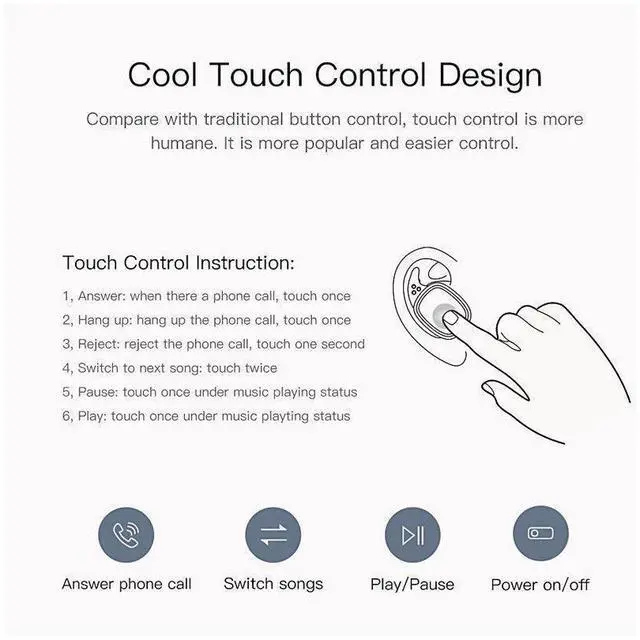 Alt view image 4 of 7 - QCY T1 Pro Touch Control Bluetooth Earphones TWS Mini Wireless Headset Music Earbuds with Microphone Handsfree Calls Noise Cancellin 750mAh charging box
