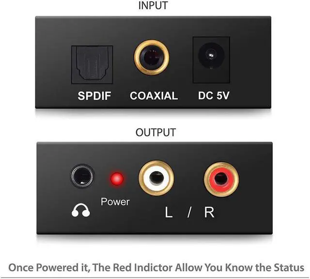 Alt view image 2 of 7 - Digital to Analog Audio Converter with Digital Optical Toslink and Spdif Coaxial Inputs and Analog RCA and AUX 3.5mm (Headphone) Outputs - Optical Toslink Cable Included
