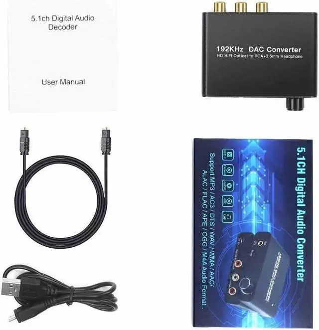 Alt view image 6 of 6 - Digital Audio Converter 192kHz DAC Supports Volume control Digital Coaxial SPDIF Toslink to Analog Stereo L/R RCA 3.5mm Jack Audio Adapter for HDTV, Blu-ray,PS3,XBOX 360,Home Cinema Systems AV