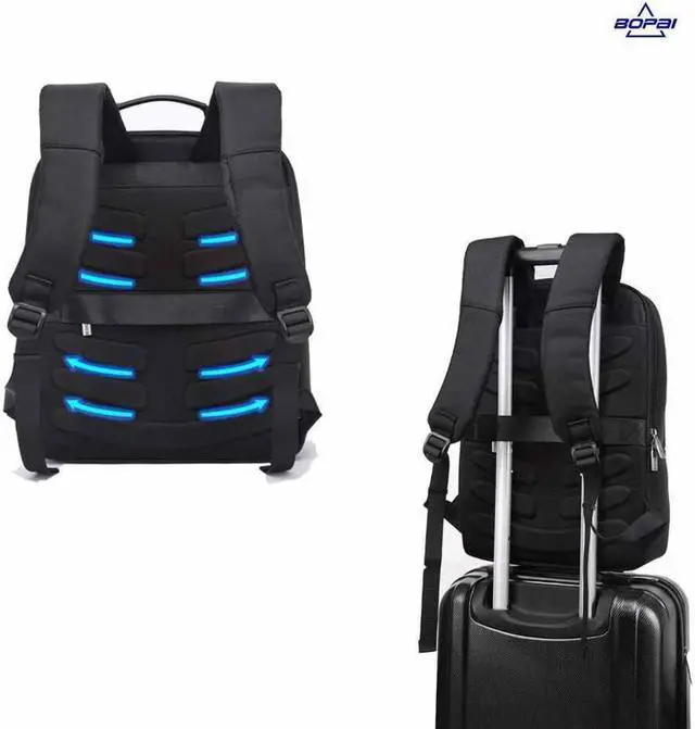 Alt view image 5 of 6 - Bopai Slim Business Laptop Backpack for Men Anti Theft Backpack College Shoulder Rucksack Waterproof Synthetic Leather Travel Backpack with USB Charging Port Fits 15.6 Inch Laptop Notebook