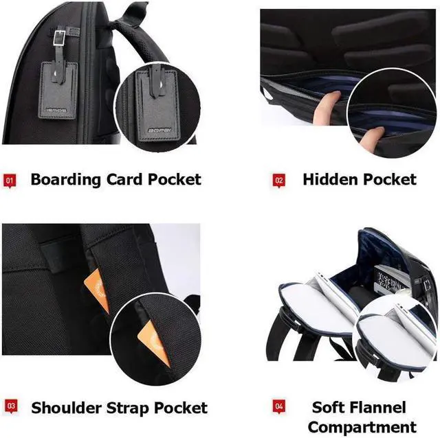 Alt view image 4 of 7 - Bopai Business Water Resistant Laptop Backpack Travel Bag Anti-theft Laptop Rucksack with USB Charging Port Anti-explosion Zipper Fits 15.6 Inch Laptop and Notebook Macbook Black