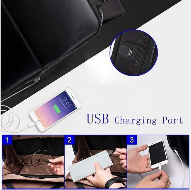 Alt view image 3 of 7 - Bopai Anti Theft Travel Laptop Backpack with USB Charging Fits 15.6 Inch Laptop Notebook Macbook Synthetic Leather Computer Backpack for Business School Bookbag for Men Women Black