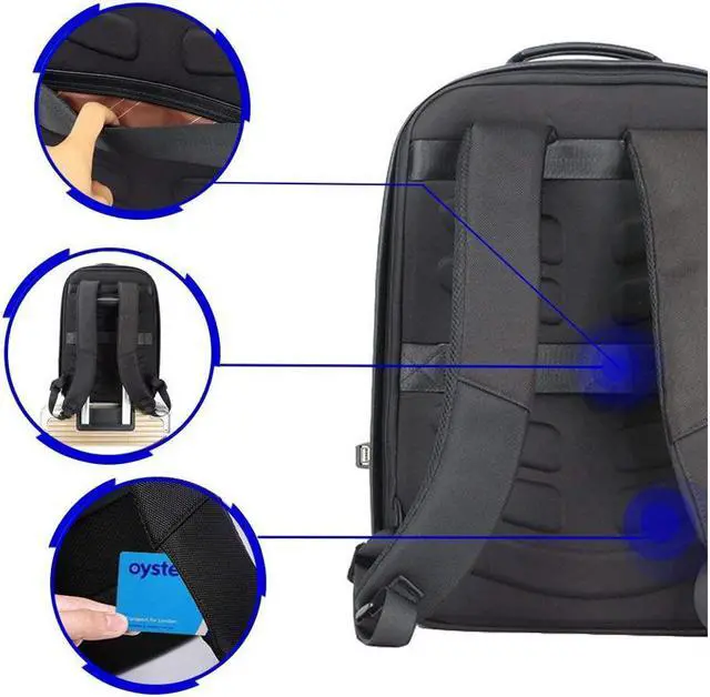 Alt view image 4 of 7 - Bopai Anti Theft Travel Laptop Backpack with USB Charging Fits 15.6 Inch Laptop Notebook Macbook Synthetic Leather Computer Backpack for Business School Bookbag for Men Women Black
