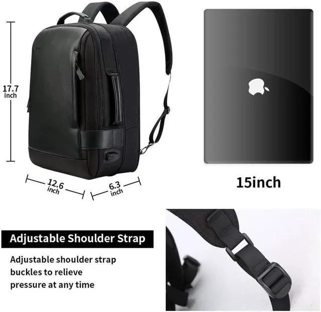 Alt view image 2 of 7 - Bopai Waterproof Anti Theft Travel Laptop Backpack Laptop Rucksack with USB Charging Port Fits 15.6 Inch Laptop Notebook Macbook Leather Computer Backpack for Business School Travel Bookbag Black