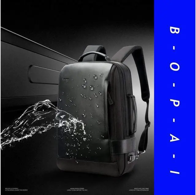 Alt view image 7 of 7 - Bopai Waterproof Anti Theft Travel Laptop Backpack Laptop Rucksack with USB Charging Port Fits 15.6 Inch Laptop Notebook Macbook Leather Computer Backpack for Business School Travel Bookbag Black