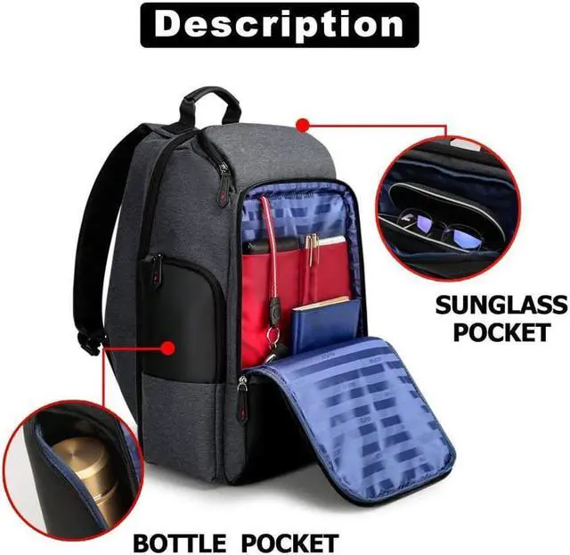 Alt view image 6 of 7 - Bopai 36L Unisex Travel Bag 15.6 inch Laptop Backpack with USB Charging Port Flight Approved Carry on Backpack