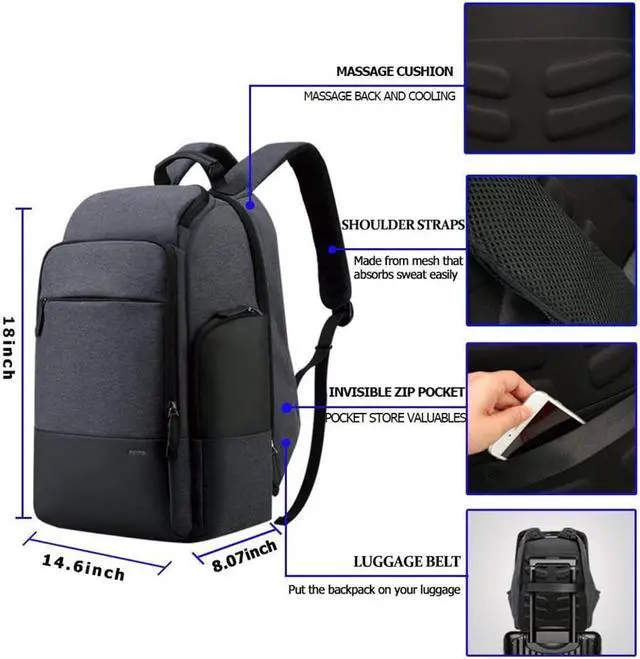 Alt view image 7 of 7 - Bopai 36L Unisex Travel Bag 15.6 inch Laptop Backpack with USB Charging Port Flight Approved Carry on Backpack
