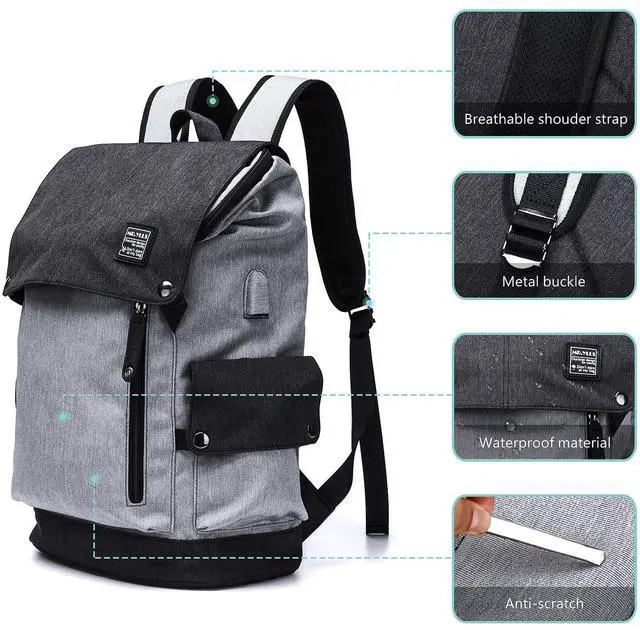 Alt view image 3 of 7 - Business Laptop Backpack for Men/Women Anti theft Tear/Water Resistant Travel Bag School/College Backpack fits up to 15.6 Inch Notebook Computer USB Charging Backpack