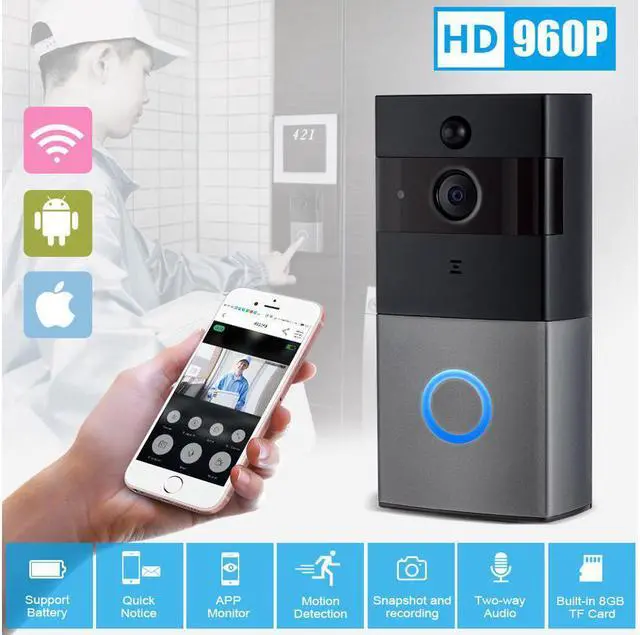 Alt view image 3 of 7 - Werleo Video Doorbell Intercom 960P HD WiFi Video Doorbell With Camera Peephole Door Chime 8G Memory and Night Vision