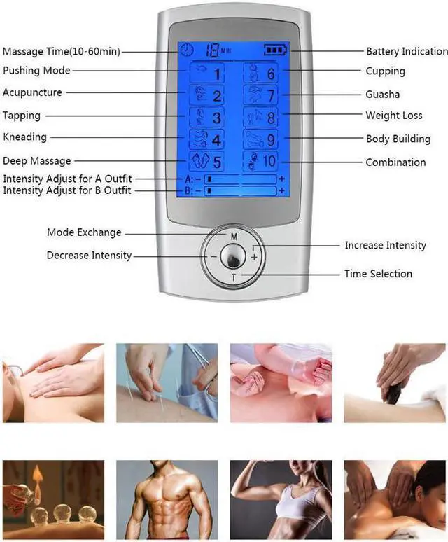 Alt view image 2 of 7 - Rechargeable TENS Unit Muscle Stimulator 10 Modes Pain Relief EMS Machine Portable Pulse Massager with 4 Electrodes Pads