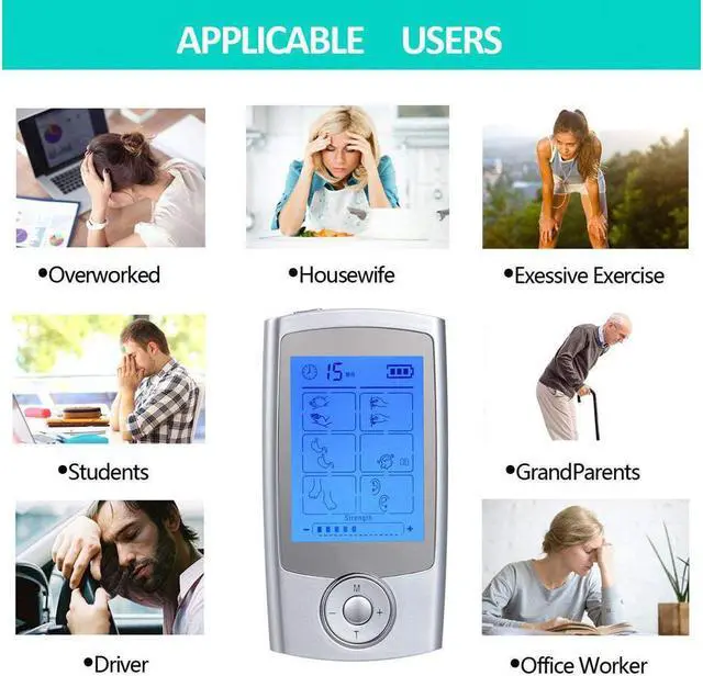 Alt view image 3 of 7 - Rechargeable ens Unit FDA Cleared 16 Modes Electric Muscle Stimulator TENS EMS Machine with 8 Pads Pain Relief Body Back Pulse Massager