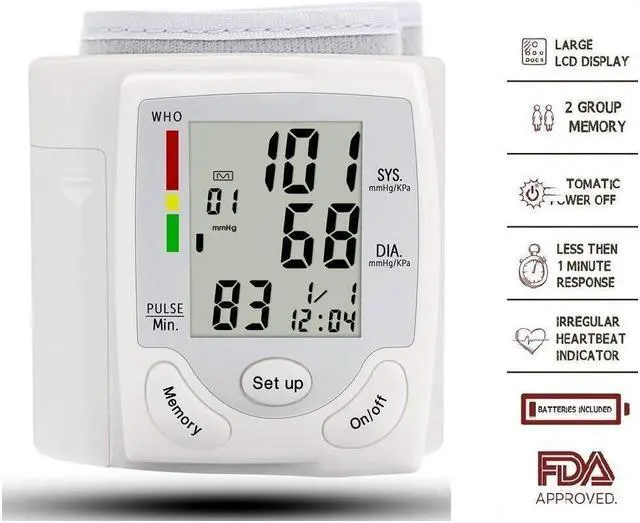 Main image of Wrist Blood Pressure Monitor, Digital BP Monitor with Memory Storage, Intelligent LCD Display Automatically Measure Pulse Diastolic Systolic and Shows Hypertension level