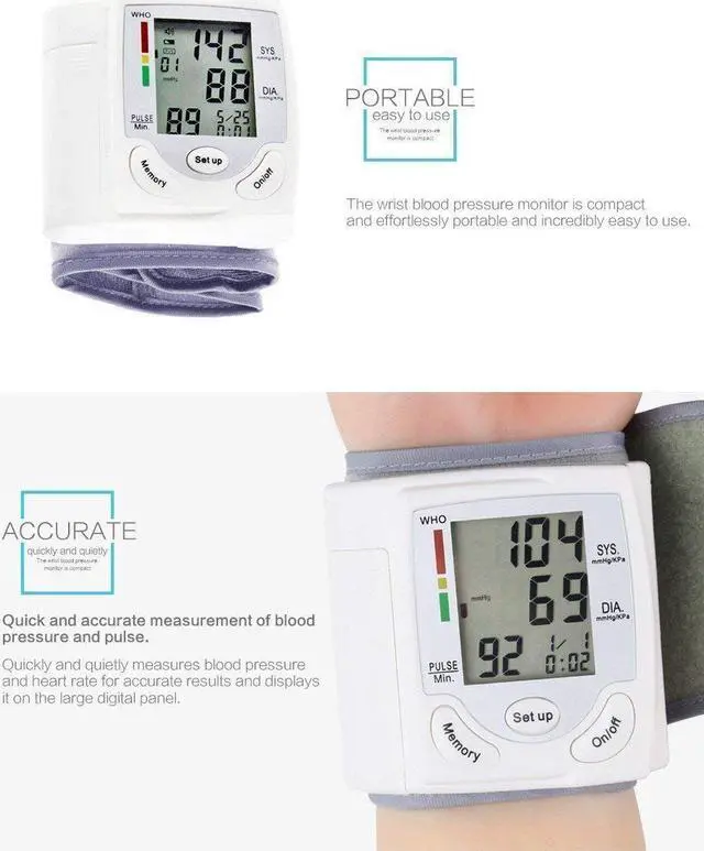 Alt view image 3 of 7 - Wrist Blood Pressure Monitor, Digital BP Monitor with Memory Storage, Intelligent LCD Display Automatically Measure Pulse Diastolic Systolic and Shows Hypertension level