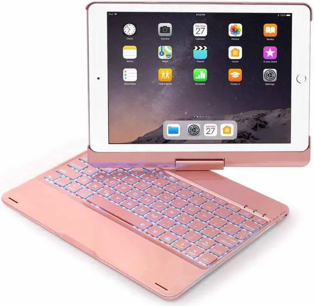 Main image of Aluminum iPad 9.7 Keyboard Case for iPad 2018 (6th Gen) / 2017(5th Gen) / iPad Pro 9.7 / Air 2 / Air Werleo 360 Rotate 7 Color Backlit Wireless Bluetooth Keyboard Case Cover with Auto Wake / Sleep