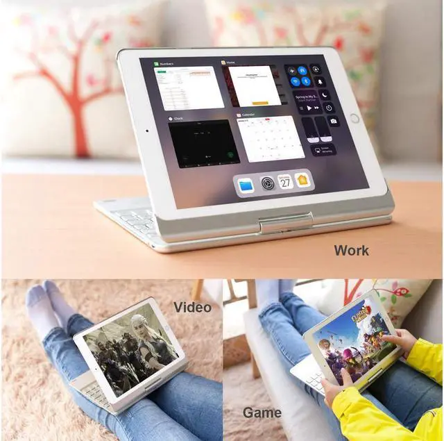 Alt view image 7 of 7 - Aluminum iPad 9.7 Keyboard Case for iPad 2018 (6th Gen) / 2017(5th Gen) / iPad Pro 9.7 / Air 2 / Air Werleo 360 Rotate 7 Color Backlit Wireless Bluetooth Keyboard Case Cover with Auto Wake / Sleep