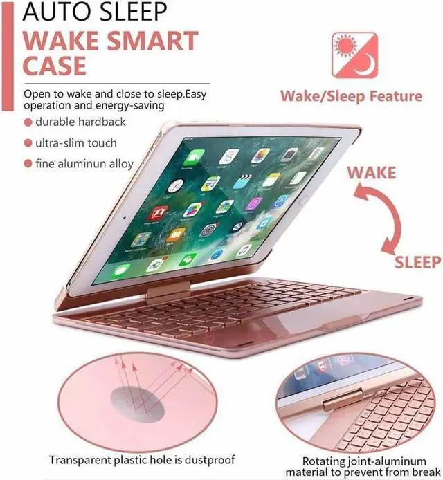Alt view image 4 of 7 - Werleo iPad Pro 10.5 Keyboard Case For Apple iPad Pro 10.5 Model A1701 A1709 Shell 360 Rotatable Wireless Backlit Keyboard Case Aluminium Alloy Slim Case Smart Auto Sleep-Wake Case