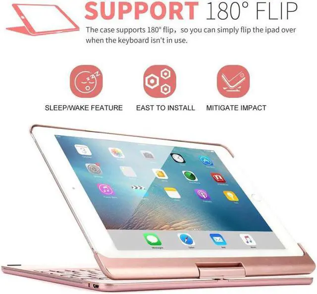 Alt view image 3 of 7 - Werleo iPad Pro 10.5 Keyboard Case For Apple iPad Pro 10.5 Model A1701 A1709 Shell 360 Rotatable Wireless Backlit Keyboard Case Aluminium Alloy Slim Case Smart Auto Sleep-Wake Case