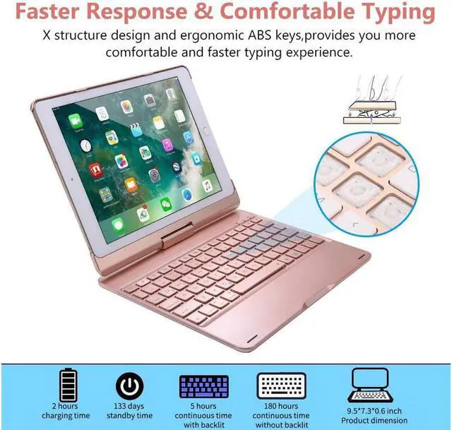 Alt view image 7 of 7 - Werleo iPad Pro 10.5 Keyboard Case For Apple iPad Pro 10.5 Model A1701 A1709 Shell 360 Rotatable Wireless Backlit Keyboard Case Aluminium Alloy Slim Case Smart Auto Sleep-Wake Case