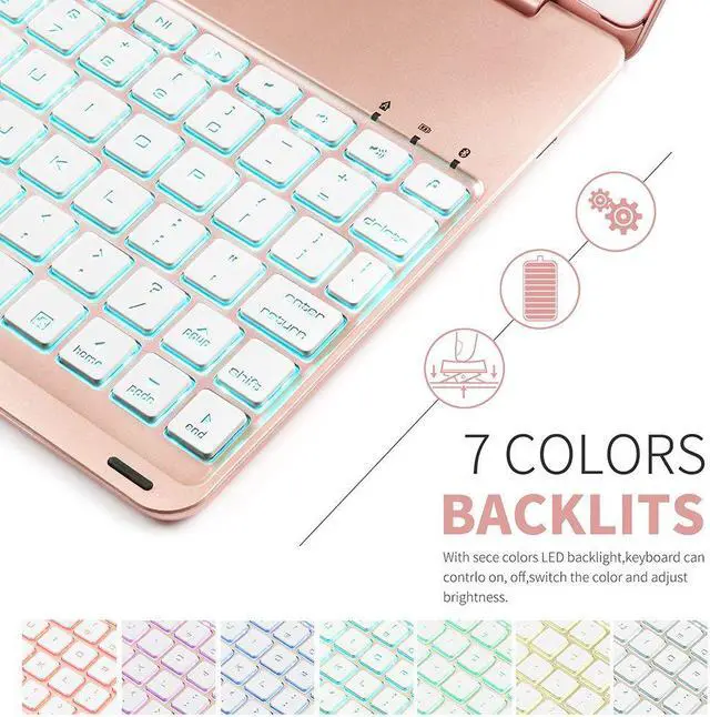 Alt view image 2 of 7 - New iPad Pro 10.5 Keyboard Case Auto Sleep-Wake Protective Ultra Slim Hard Shell Folio Stand Smart Cover with 7 Colors Backlit Wireless Bluetooth Keyboard for Apple iPad Pro 10.5 inch 2017 Tablet