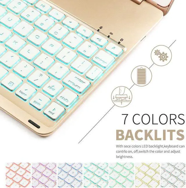 Alt view image 2 of 7 - New iPad Pro 10.5 Keyboard Case Auto Sleep-Wake Protective Ultra Slim Hard Shell Folio Stand Smart Cover with 7 Colors Backlit Wireless Bluetooth Keyboard for Apple iPad Pro 10.5 inch 2017 Tablet