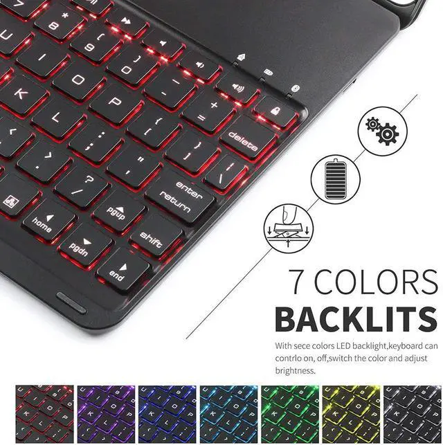 Alt view image 3 of 7 - New iPad Pro 10.5 Keyboard Case Auto Sleep-Wake Protective Ultra Slim Hard Shell Folio Stand Smart Cover with 7 Colors Backlit Wireless Bluetooth Keyboard for Apple iPad Pro 10.5 inch 2017 Tablet