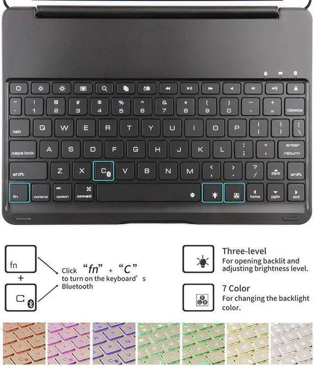 Alt view image 3 of 7 - New iPad 9.7 Keyboard Case 7 Colors LED Backlit iPad Keyboard with Hard Protective Case Cover for Apple iPad 6th Generation / iPad 5th Generation iPad Air Tablet with Auto Sleep Wake