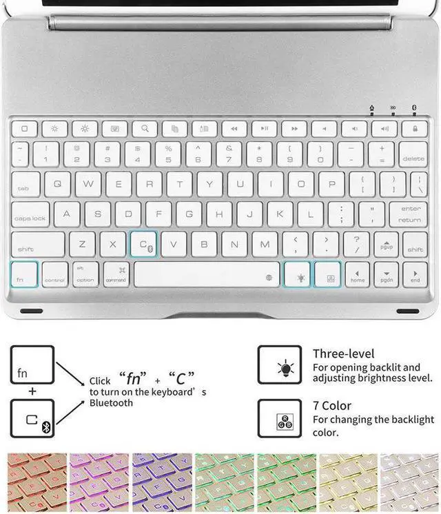 Alt view image 4 of 7 - New iPad 9.7 Keyboard Case 7 Colors LED Backlit iPad Keyboard with Hard Protective Case Cover for Apple iPad 6th Generation / iPad 5th Generation iPad Air Tablet with Auto Sleep Wake