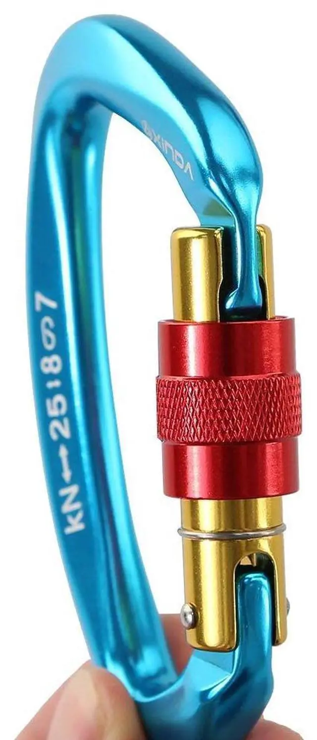 Alt view image 7 of 7 - Professional 25KN Carabiner Lock D Shape Screw Gates Climbing Rock Mountaineer Outdoor Equipment