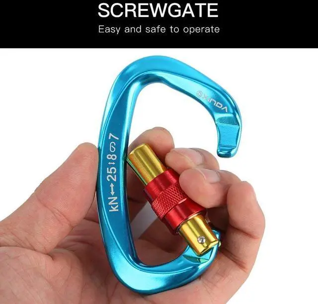 Alt view image 4 of 7 - Professional 25KN Carabiner Lock D Shape Screw Gates Climbing Rock Mountaineer Outdoor Equipment