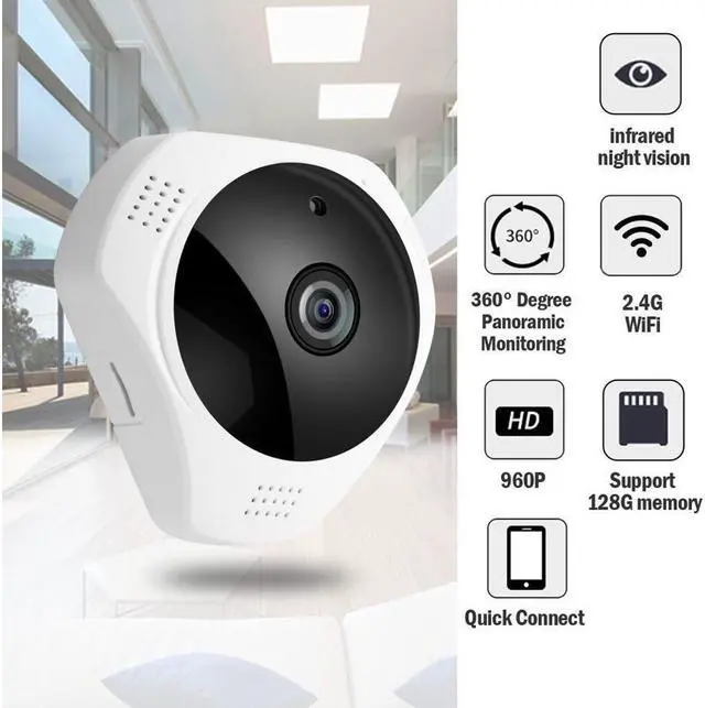 Alt view image 2 of 7 - 360 Panoramic Degree Night Vision Wireless Security IP camera wifi Fish Eye Lens 960P 3D Indoor Outdoor Security system for baby pet elder Support Android IOS Windows Mac