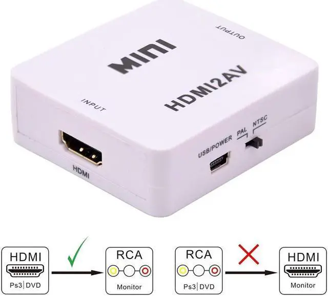 Alt view image 2 of 7 - Werleo 1080P HDMI to AV 3RCA CVBs Composite Video Audio Converter Adapter Supporting PAL / NTSC with USB Charge Cable for PC Laptop Xbox PS4 PS3 TV STB VHS VCR Camera DVD White