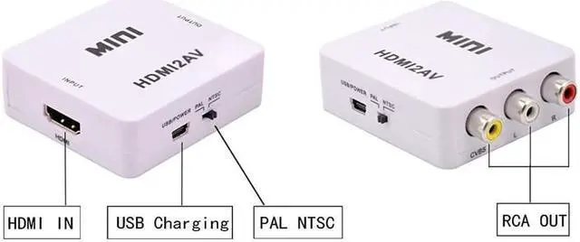 Alt view image 3 of 7 - Werleo 1080P HDMI to AV 3RCA CVBs Composite Video Audio Converter Adapter Supporting PAL / NTSC with USB Charge Cable for PC Laptop Xbox PS4 PS3 TV STB VHS VCR Camera DVD White