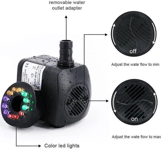Alt view image 4 of 7 - Submersible Water Pump (15W 800L/H) with Colorful LED Light for Indoor Fountain, Pool, Garden, Pond, Fish Tank, Aquarium, Hydroponic, Statuary