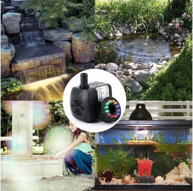 Alt view image 5 of 7 - Submersible Water Pump (15W 800L/H) with Colorful LED Light for Indoor Fountain, Pool, Garden, Pond, Fish Tank, Aquarium, Hydroponic, Statuary