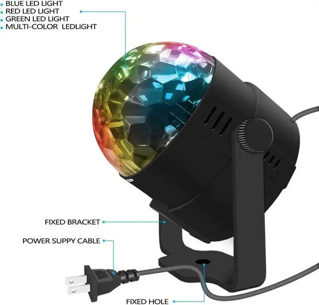 Alt view image 3 of 7 - LED Stage Party Lighting, Costech 7 Color Changing Sound Active 3W RGB Auto Rotating Mini Crystal LED Dream Magic Ball for Disco DJ, Show, Xmas KTV, Wedding, Club Pub, Theater (4 Pack)