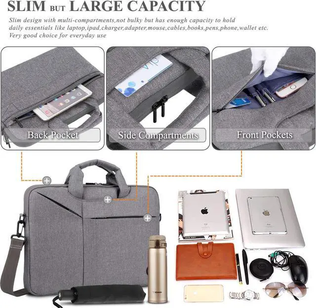Alt view image 2 of 7 - 13 - 14 Inch Water Resistant Laptop Bag Messenger Shoulder Bag Briefcase Sleeve Case with Strap for 13" Macbook Pro Air Surface Book 12 13 14 Inch Laptop Ultrabook Notebook MacBook Chromebook Computer