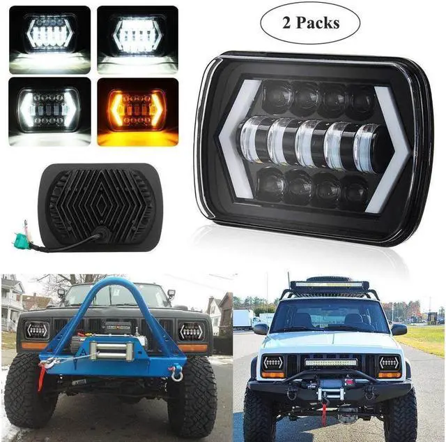 Main image of 2pcs LED Projector Headlight Hi-Lo Beam Halo DRL For Jeep Cherokee XJ 7x6'' 5X7"