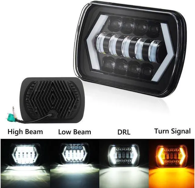 Alt view image 5 of 7 - 2pcs LED Projector Headlight Hi-Lo Beam Halo DRL For Jeep Cherokee XJ 7x6'' 5X7"