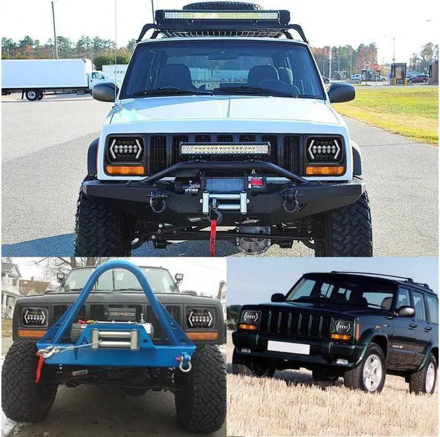 Alt view image 2 of 7 - 2pcs LED Projector Headlight Hi-Lo Beam Halo DRL For Jeep Cherokee XJ 7x6'' 5X7"