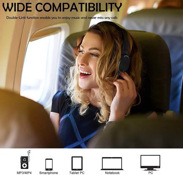 Alt view image 7 of 7 - Active Noise Cancelling Bluetooth Headphones Wireless Over Ear Wireless Headphones HiFi Stereo Headset Comfortable Earpad with Built-in Noise Canceling Microphone 48 Hour Playtime Black