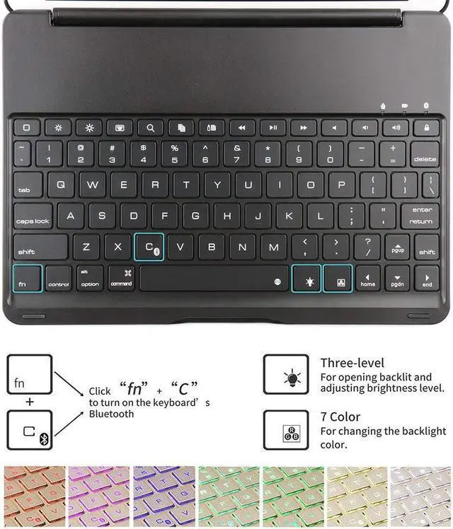 Alt view image 4 of 7 - New iPad 9.7 Keyboard 2017 2018 Case Protective Folio Utra Slim Hard Shell Light Weight Stand Smart Cover with Backlit Bluetooth Keyboard for iPad 6th Generation / iPad 5th Generation / iPad Air