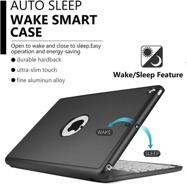Alt view image 3 of 7 - New iPad 9.7 Keyboard 2017 2018 Case Protective Folio Utra Slim Hard Shell Light Weight Stand Smart Cover with Backlit Bluetooth Keyboard for iPad 6th Generation / iPad 5th Generation / iPad Air