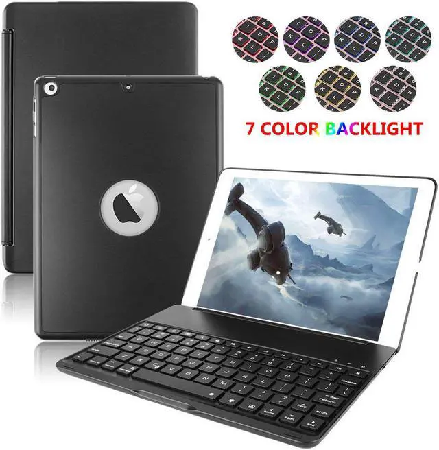 Main image of New iPad 9.7 Keyboard 2017 2018 Case Protective Folio Utra Slim Hard Shell Light Weight Stand Smart Cover with Backlit Bluetooth Keyboard for iPad 6th Generation / iPad 5th Generation / iPad Air