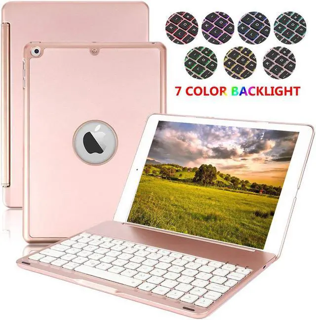 Main image of New iPad 9.7 Keyboard 2017 2018 Case Protective Folio Utra Slim Hard Shell Light Weight Stand Smart Cover with Backlit Bluetooth Keyboard for iPad 6th Generation / iPad 5th Generation / iPad Air